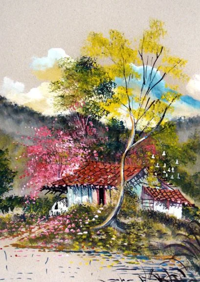 Watercolor landscape of the Costa Rican countryside by Carlos Cruz