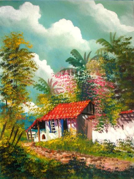 Costa Rican landscape watercolor by Carlos Cruz