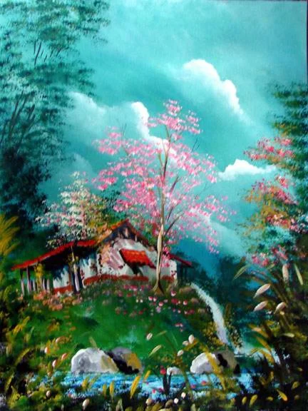 Costa Rican countryside watercolor by Carlos Cruz